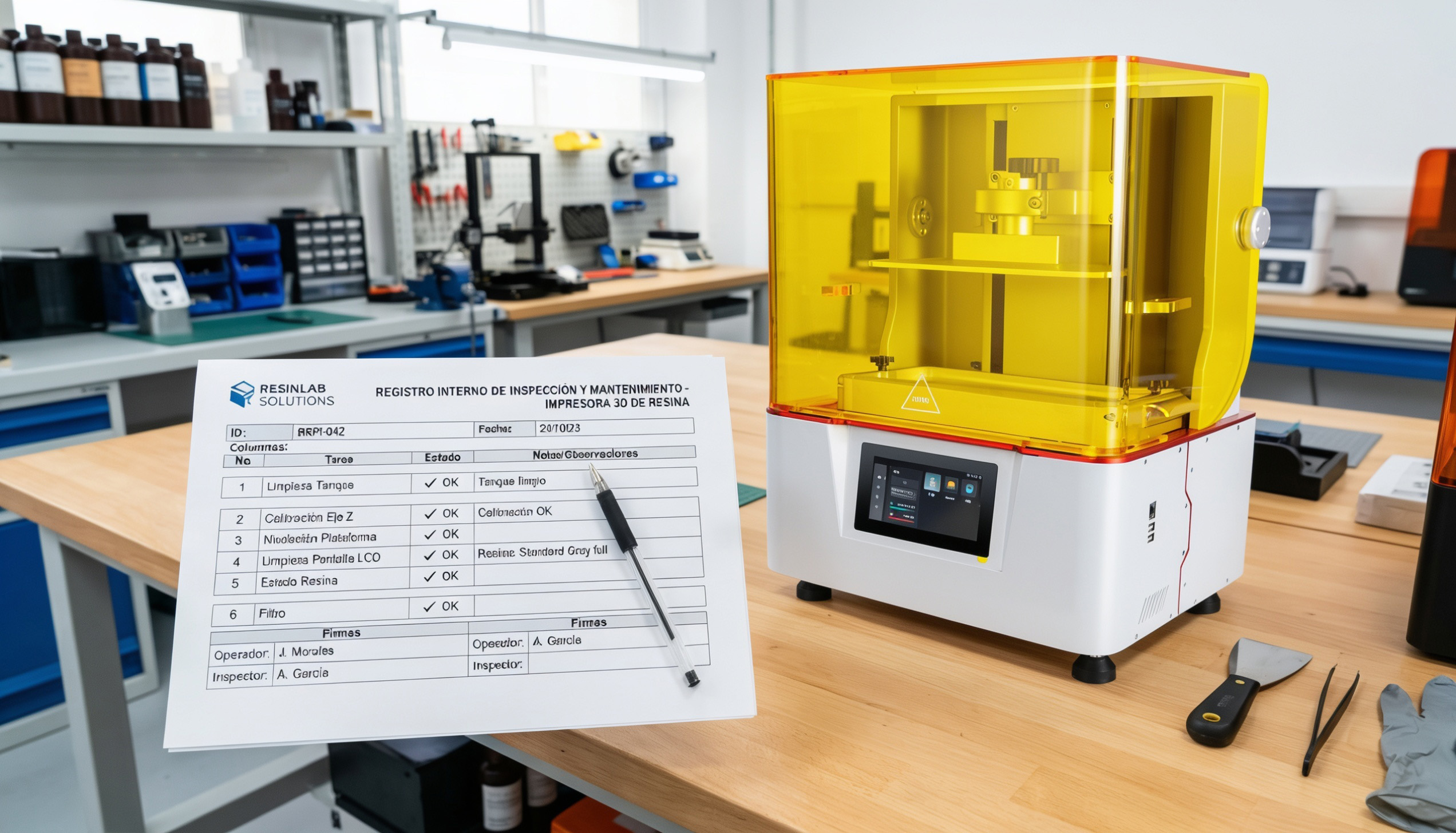 Técnico de Yidimu comprobando una impresora 3D de resina antes de su entrega