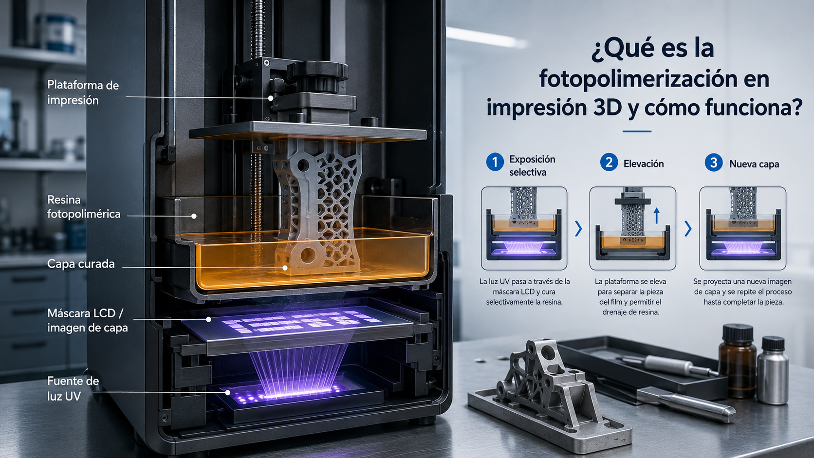 ¿qué es la fotopolimerización en impresión 3d y cómo funciona